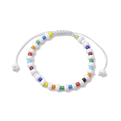 Acrylic & Colorful Glass Seed Braided Bead Bracelets, Adjustable Bracelets for Women