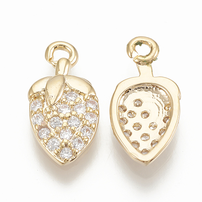 Brass Micro Pave Cubic Zirconia Charms, Strawberry, Nickel Free