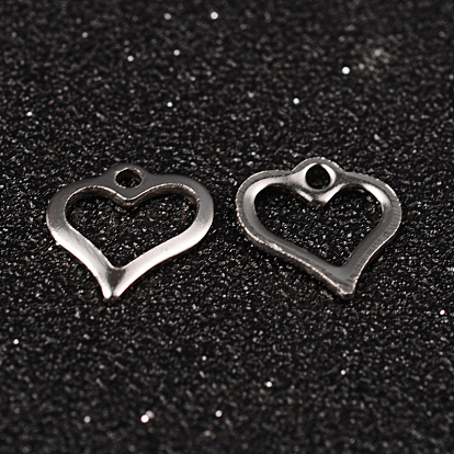 304 Stainless Steel Open Heart Charms, Hollow, 11x11x1mm, Hole: 1mm