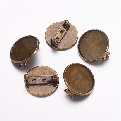 Brass Brooch Pin Findings, 22x8mm, Hole: 1.5mm, Pin: 0.7mm, Flat Round Tray: 20mm