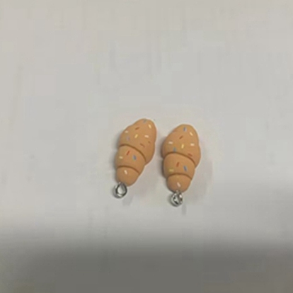 Opaque Resin Pendants, Croissant Charm, Imitation Food, with Platinum Tone Iron Loops