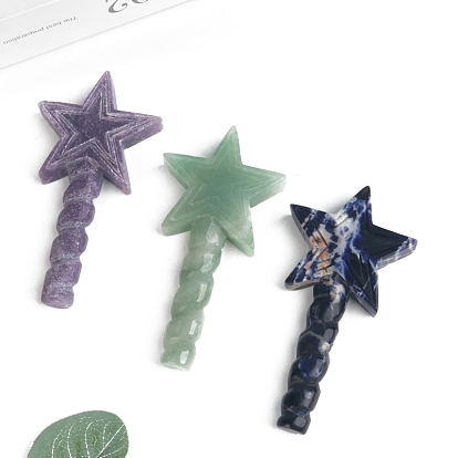 Gemstone Carved Star Magic Stick Statue, Reiki Stone for Home Office Desktop Feng Shui Decoration