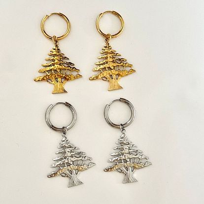 Noël 304 Boucles d'oreilles pendantes créoles en acier inoxydable pour femmes, arbre de Noël