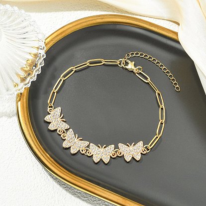 Браслеты на лодыжку из сплава с кристаллами и стразами в виде бабочки., 304 браслеты на ногу из нержавеющей стали с цепочками-скрепками