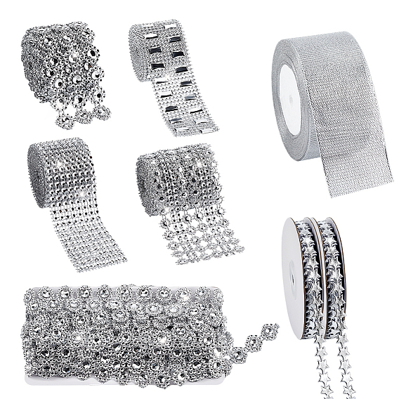 Kits de rubans, comprenant 1 un ensemble de rubans en plastique à strass, 1ruban polyester pc, 1 Rouleau de ruban à strass, 2 rouleaux de ruban de dentelle en polyester