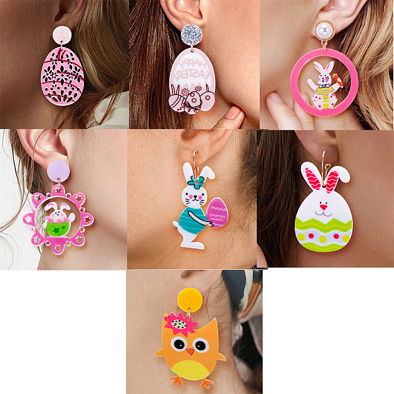Cute Easter Bunny and Bird Acrylic Earrings for Festive Ear Accessories