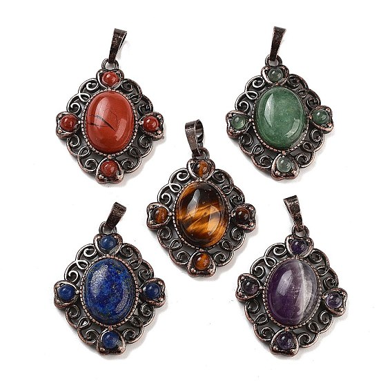 Подвески в виде ромбов из натурального камня, подвески из латуни красного медного тона