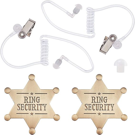 Значок слова безопасности кольца, брошь из звездного сплава для рюкзака, с пластиковыми воздуховодами для наушников внутренней связи