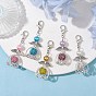 5Pcs 5 Colors Angel Glass Pearl Pendant Decorations, with Polymer Clay Rhinestone Beads and Zinc Alloy Lobster Claw Clasps