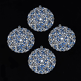 430 Stainless Steel Pendants, Spray Painted, Etched Metal Embellishments, Flat Round with Flower Pattern