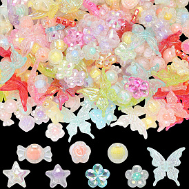 320Pcs 8 Styles Transparent Acrylic Beads, AB Color Plated, Mixed Shapes