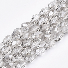 Electroplate Glass Beads Strands, Faceted, Pearl Luster Plated, Teardrop