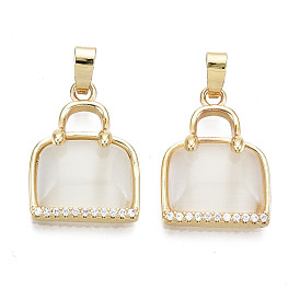Natural Chalcedony Pendants, with Real 18K Gold Plated Brass Micro Pave Clear Cubic Zirconia Settings, Nickel Free, Bag