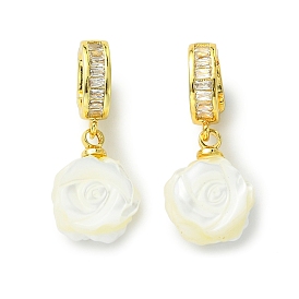 Подвески из натуральной раковины трохида/трохуса., Двусторонние подвески в виде цветов с латунными микропаве из прозрачных кубических цирконий в качестве застежек., белые