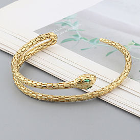 Bold Retro Snake Inlaid Copper Bracelet Cuff Bangle Jewelry Accessory