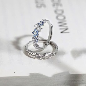 Кольца для колец из сплава эмали, с кристально горный хрусталь, цветок, кольца пара, синие
