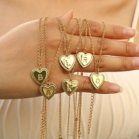 Golden Tone Brass Cable Chain Letter Heart Pendant Necklaces for Women