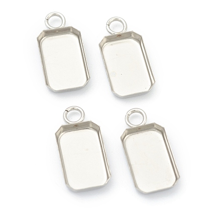 201 Stainless Steel Pendant Cabochon Settings, Plain Edge Bezel Cups, Rectangle