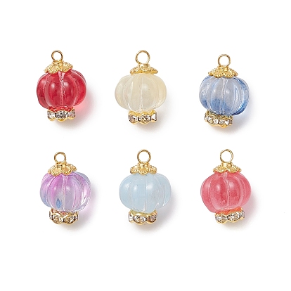 6шт. подвески из стекла и сплава, фонарь, с латунными петлями