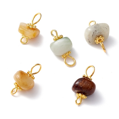 Natural Xiuyu Jade Links Connectors, with Alloy Daisy Spacer Beads & Brass Eye Pins, Golden, Chip