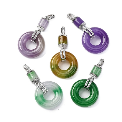 Подвески-пончики в форме колонны из натурального бирманского нефрита, латунные прозрачные кубические циркониевые драгоценные камни подвески, платина