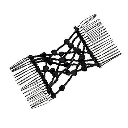 Steel Hair Bun Maker, Stretch Double Hair Comb, with Glass & Acrylic Beads