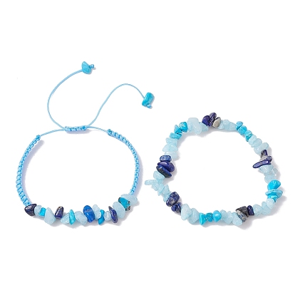 2шт. регулируемые наборы плетеных браслетов из натуральных смешанных драгоценных камней, синтетические драгоценные камни ромбовидные эластичные браслеты для женщин