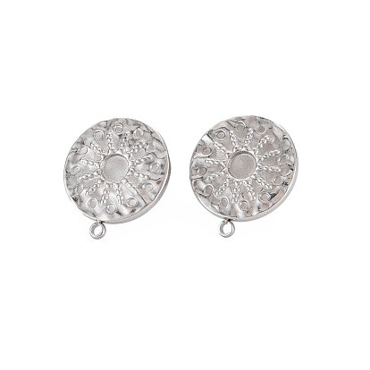 304 Stainless Steel Stud Earring Findings, Earring Setting for Enamel, with Ear Nuts and Loop, Flat Round