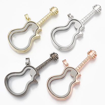 Alloy Magnetic Locket Big Pendants, with Glass, Guitar