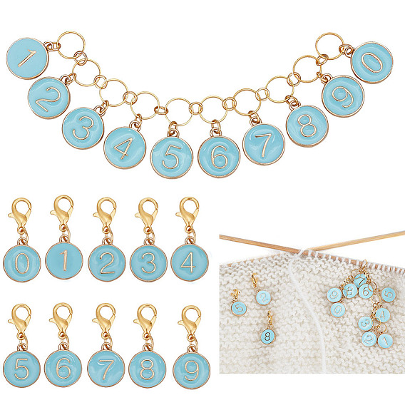 1 Плоские круглые круглые эмалевые сплавы с числовым шармом для вязания встречных цепей, 1количество наборов 0~9 украшения из эмали из сплава