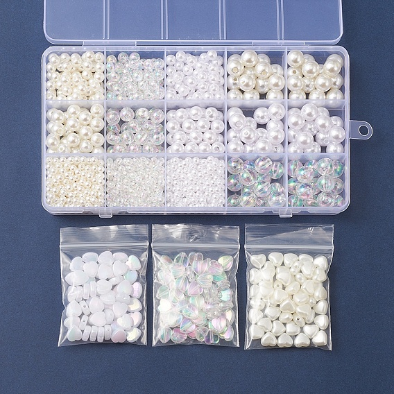 Transparent Acrylic & ABS Plastic Imitation Pearl Beads, Mixed Shapes
