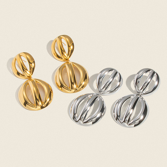 Полые плоские круглые 304 серьги-гвоздики из нержавеющей стали