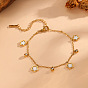 304 Bracelets multi-breloques en acier inoxydable, coquillage blanc naturel, étoile, cœur et larme pour femmes, avec de la zircone cubique clair, or