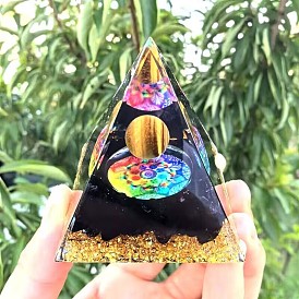 Orgonite Pyramid Resin Energy Generators, Gemstone Chips Inside for Home Office Desk Decoration