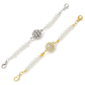 2Pcs 2 Styles Alloy Rhinestone Magnetic Clasps, with ABS Plastic Imitation Pearl End Chains and Zinc Alloy Lobster Claw Clasps