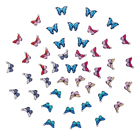 48Pcs 6 Colors Printed Alloy Pendants, with Enamel, Butterfly, Platinum