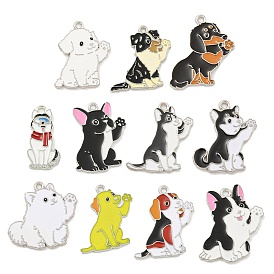 Rack Plating Alloy Enamel Pendants, Cadmium Free & Lead Free, Platinum, Dog Charm