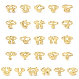 Letter A~Z Brass Open Cuff Rings, for Women, Lead Free & Cadmium Free, Real 18K Gold Plated