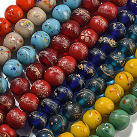 Handmade Lampwork Beads Strands, Round with Polka-Dotted