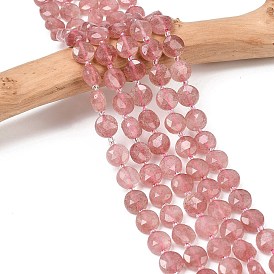 Природного кварца клубники нитей бисера, граненый шестиугольный разрез, плоско-круглые, с бисером