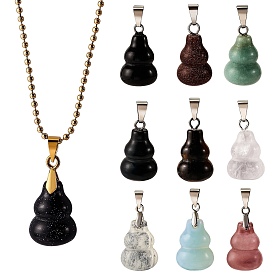 10Pcs 10 Style Natural & Synthetic Gemstone Pendants, with Brass Loops and Snap on Bails, Long-Lasting Plated, Platinum, Gourd/Calabash
