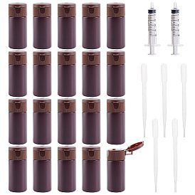 20шт. пластиковые дорожные бутылочки с откидной крышкой, с 5шт. пластиковыми пипетками, 2Шприц для ручного дозирования клея винтового типа (без иглы)