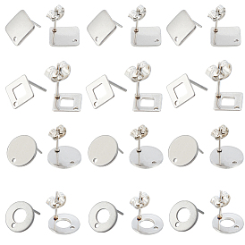 80 шт. 4 стили ромбовидные и плоские круглые и пончиковые серьги-гвоздики из нержавеющей стали, с отверстиями и гайками/задней частью сережек