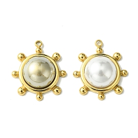 Placage ionique (ip) 304 pendentifs en perles de coquille pavée en acier inoxydable, charmes de soleil, réel 14 k plaqué or