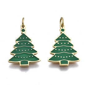 316 pendentifs en émail chirurgical en acier inoxydable, avec des anneaux de saut, pour noël, arbres de Noël, verte