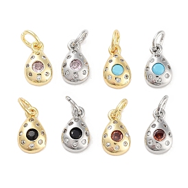 Brass Micro Pave Cubic Zirconia Charms, with Jump Ring, Teardrop