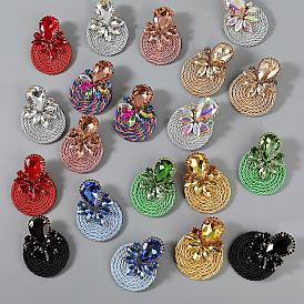 Exaggerated geometric glass diamond diamond-studded polyester elastic thread braided round earrings women's earrings