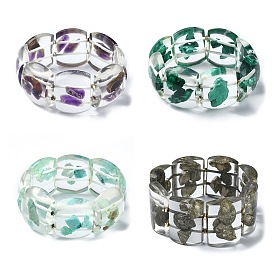 Natural Gemstone Stretch Bracelets, Epoxy Resin Domino Bracelets for Women