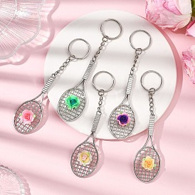 Железные брелоки в виде теннисной ракетки и цветка, из сплава и полимерной глины ручной работы, платина