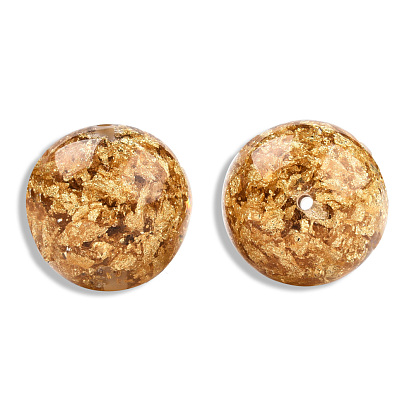 Transparent Resin Beads, with Gold Foil, Round